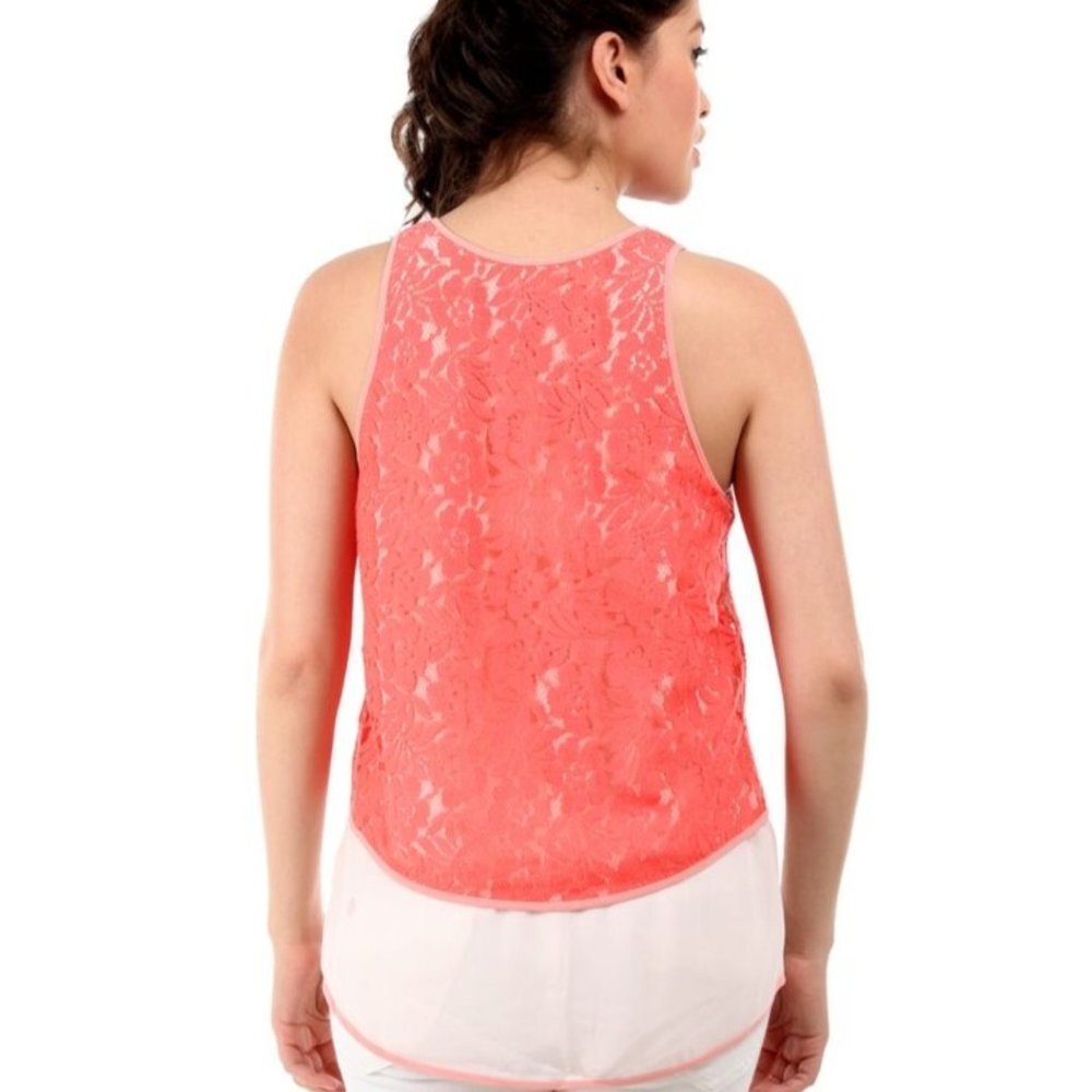 French Connection Coral Lace Overlay Top - Picture 5 of 6